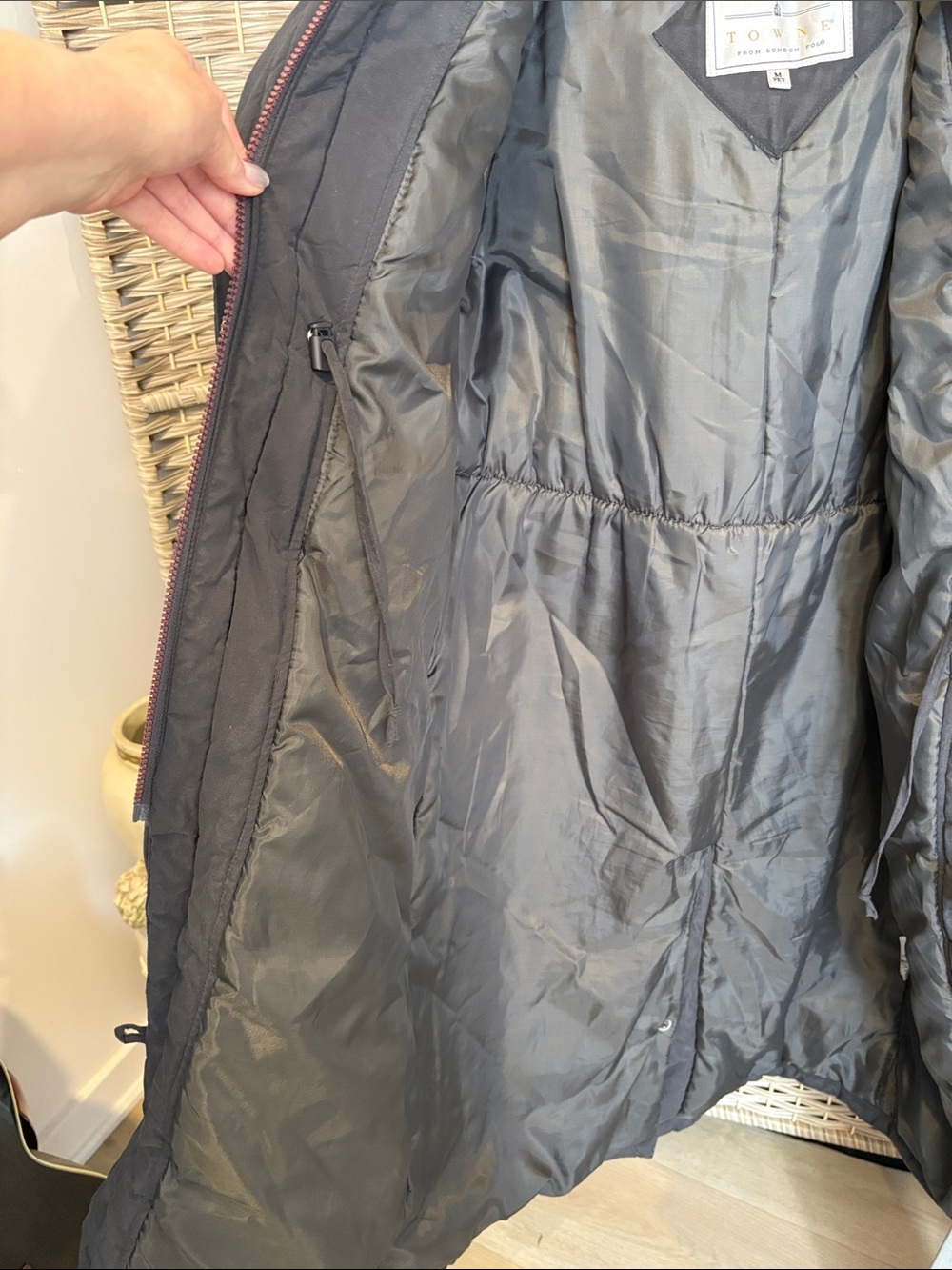 Vintage Towne by London Fog Long Hooded Winter Coat Gray M Petite - Picture 7 of 11